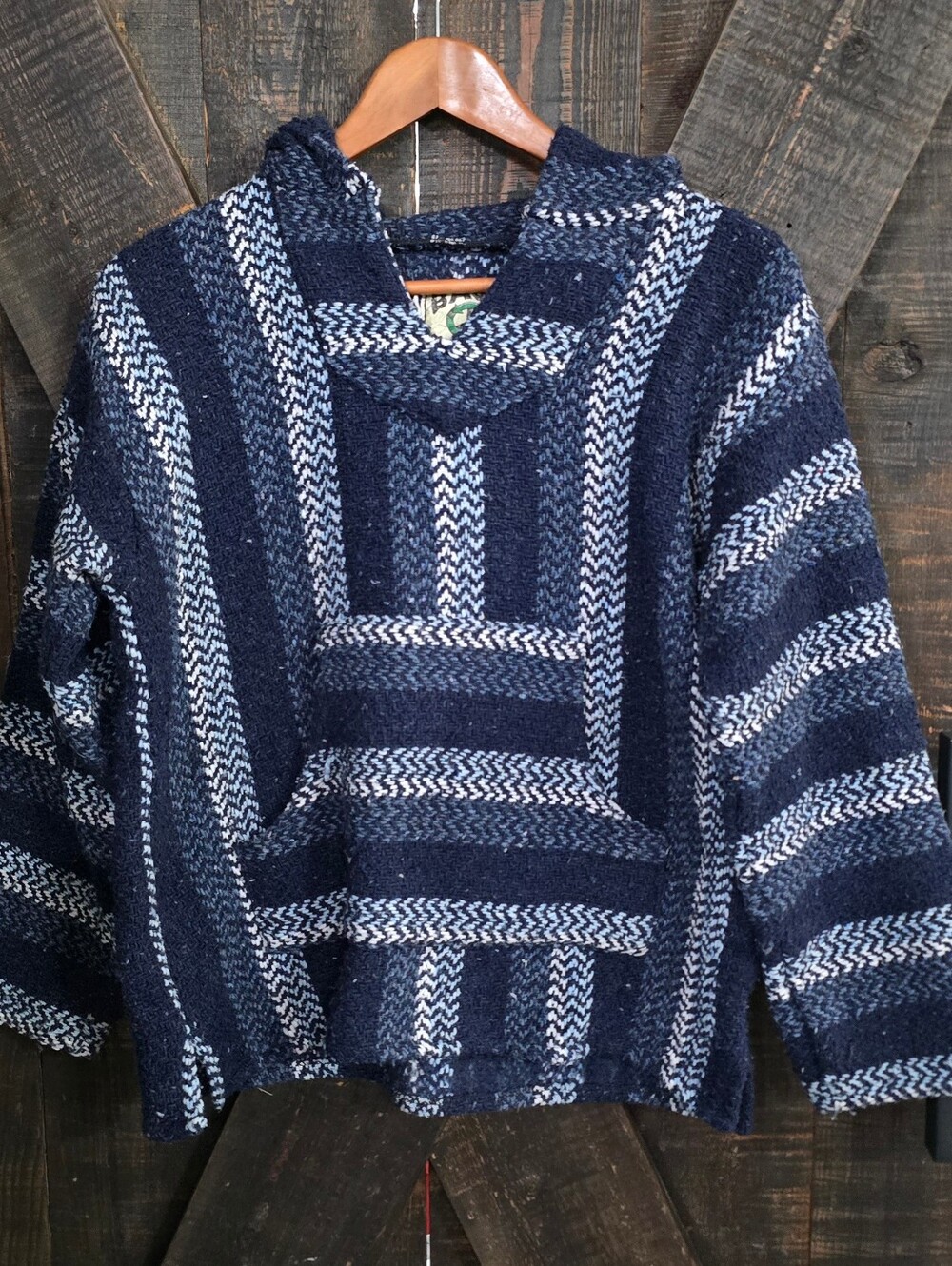 Vntg Womens Navy Striped Authentic Baja Joe  Hoodie Sweater XS
